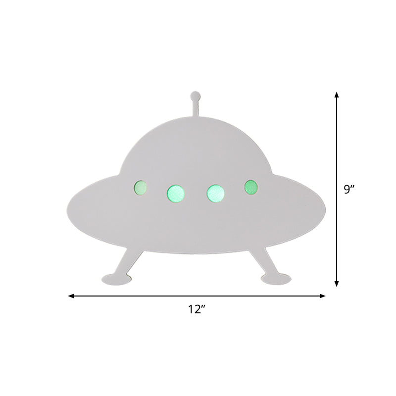 Wooden UFO Kids LED Wall Light with Remote - White Sconce for Child Bedside