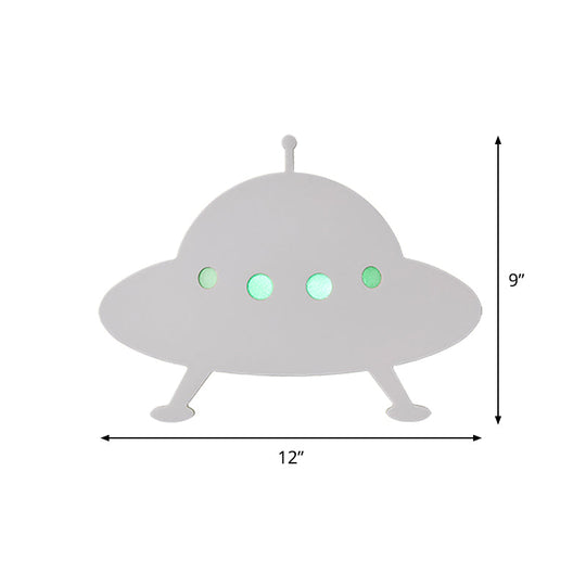 Wooden UFO Kids LED Wall Light with Remote - White Sconce for Child Bedside