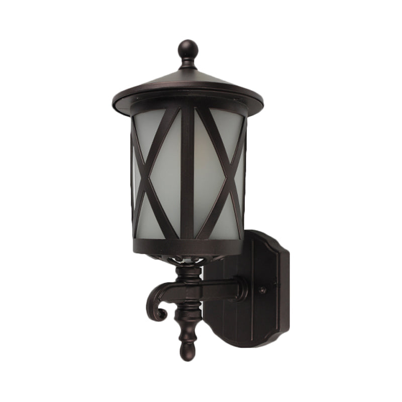 Country Style Black X-Cage Wall Light Fixture with Opal Glass - Yard Wall Mounted Lighting - 1 Head