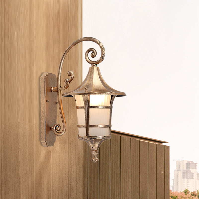 Farmhouse Wall Sconce Light with Opal Glass Shade and Lantern Design, Black/Coffee