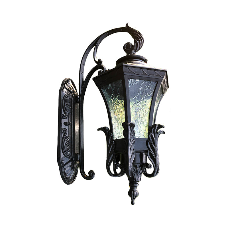 Black Rippled Glass Bell Wall Light - 1 Light Cottage Patio Wall Lamp
