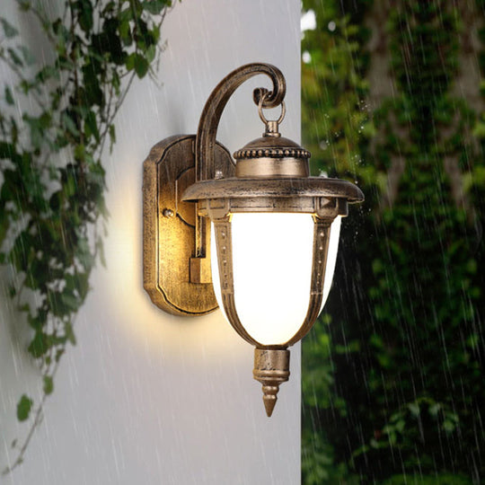 Frosted Glass Wall Sconce - Country Style Outdoor Hanging Light - Black/Gold/Bronze