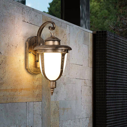 Frosted Glass Wall Sconce - Country Style Outdoor Hanging Light - Black/Gold/Bronze