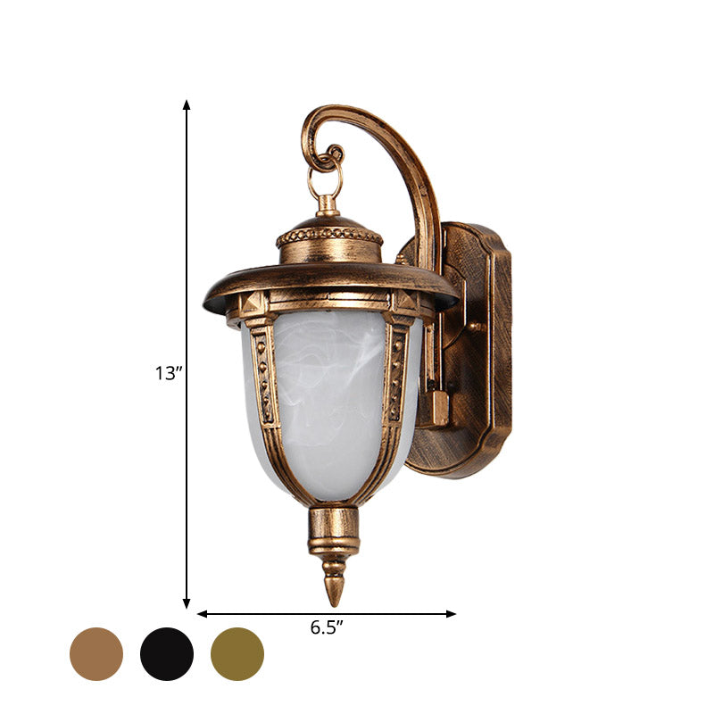Frosted Glass Wall Sconce - Country Style Outdoor Hanging Light - Black/Gold/Bronze