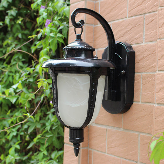 Frosted Glass Wall Sconce - Country Style Outdoor Hanging Light - Black/Gold/Bronze