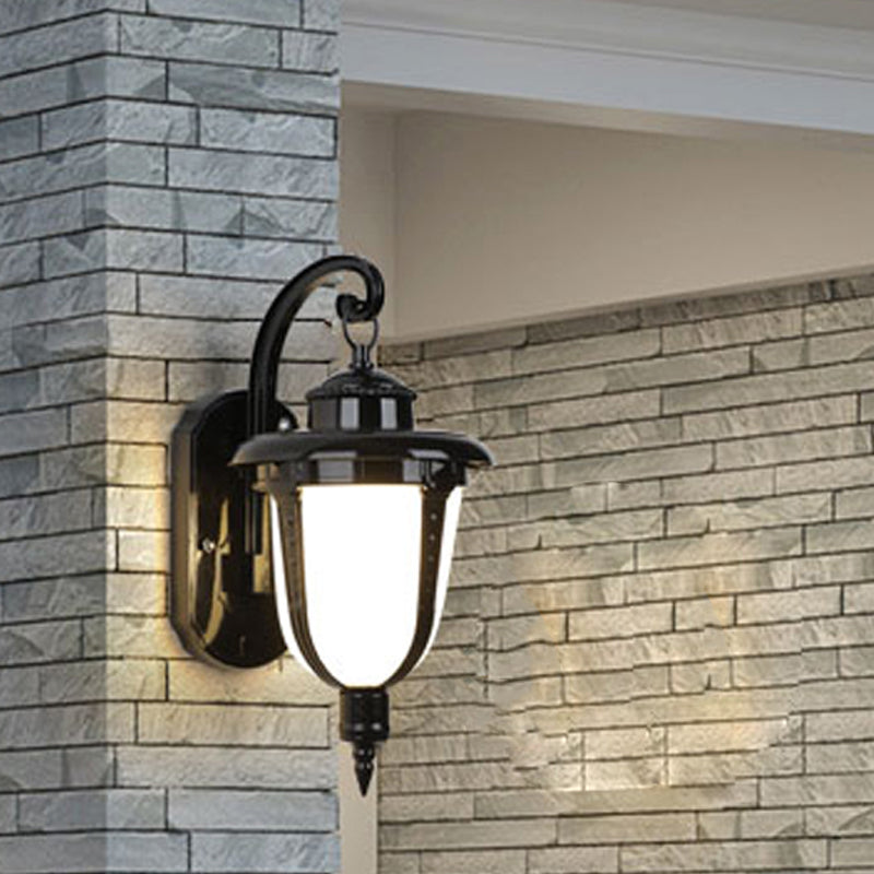 Frosted Glass Wall Sconce - Country Style Outdoor Hanging Light - Black/Gold/Bronze