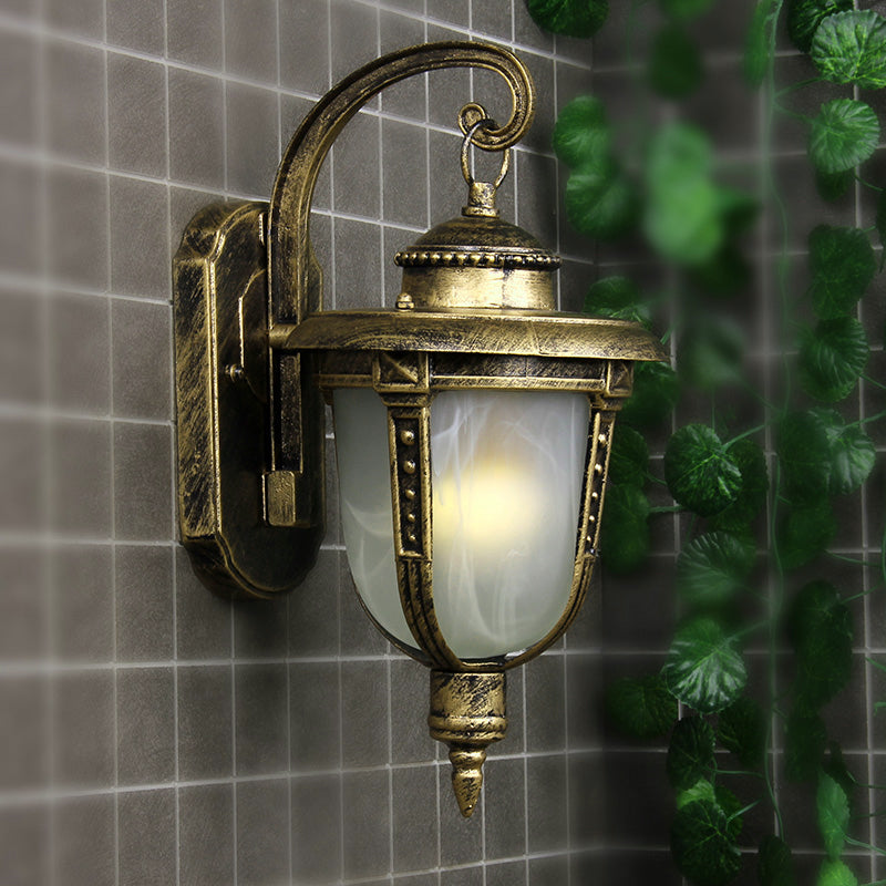 Frosted Glass Wall Sconce - Country Style Outdoor Hanging Light - Black/Gold/Bronze