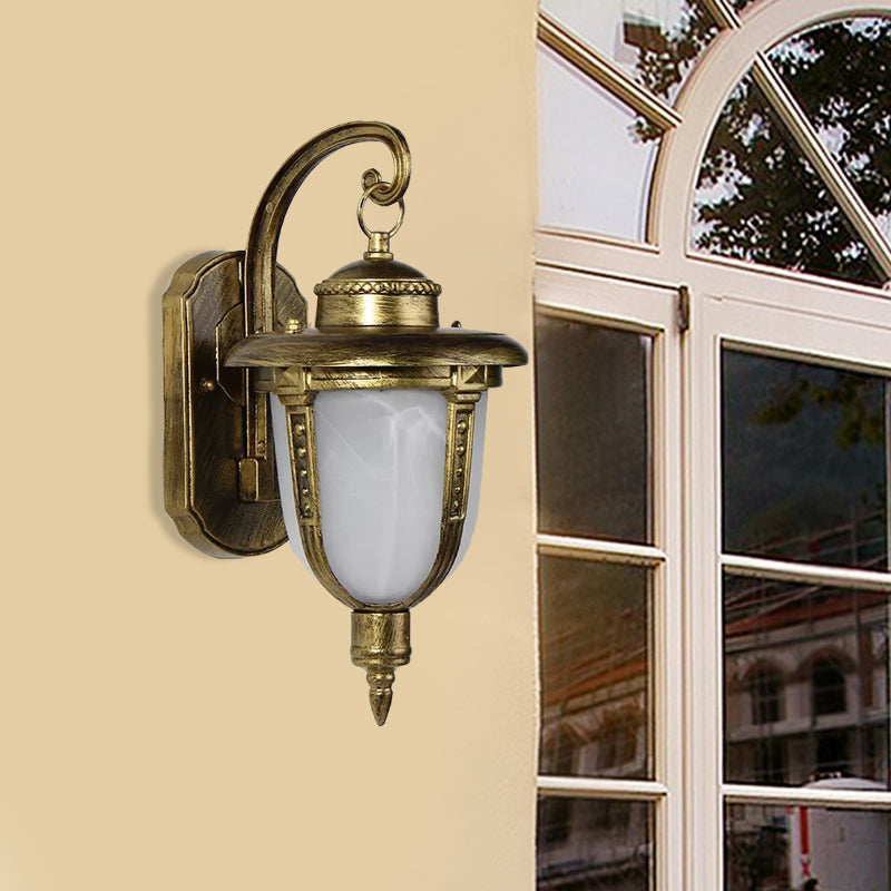 Frosted Glass Wall Sconce - Country Style Outdoor Hanging Light - Black/Gold/Bronze