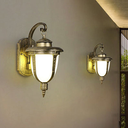 Frosted Glass Wall Sconce - Country Style Outdoor Hanging Light - Black/Gold/Bronze