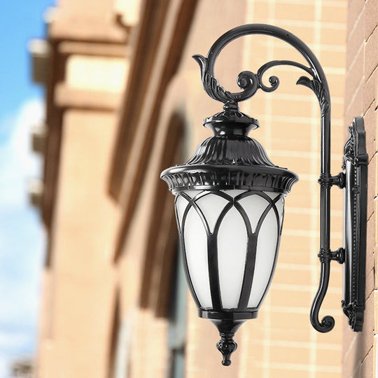 Farmhouse Cream Glass 1-Light Pavilion Courtyard Wall Sconce - Black/Bronze Fixture