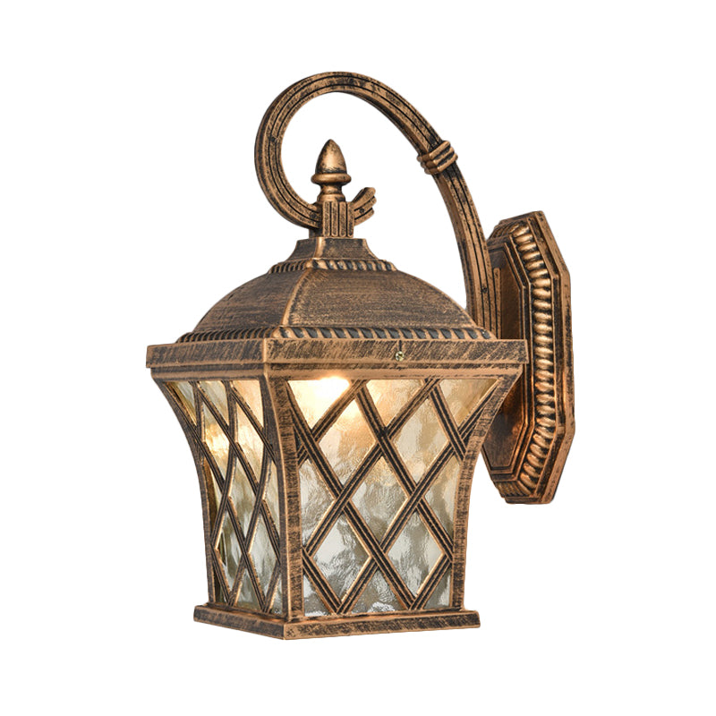 Rustic Bronze Birdcage Wall Lamp with Clear Ripple Glass - Wall Mounted Lighting