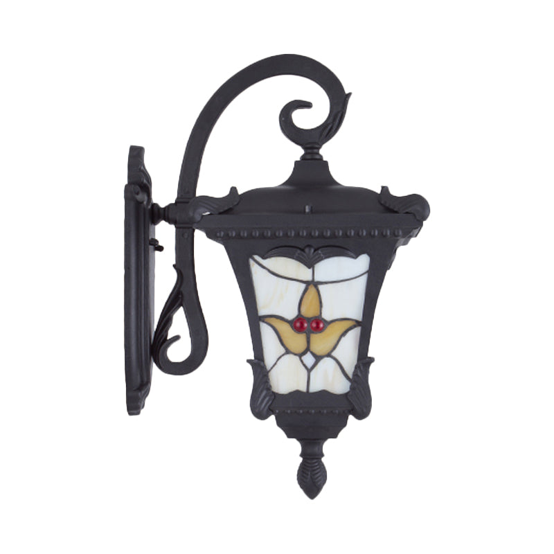 Vintage Black Lantern Wall Sconce: Flower Patterned Patio Wall Mount Light
