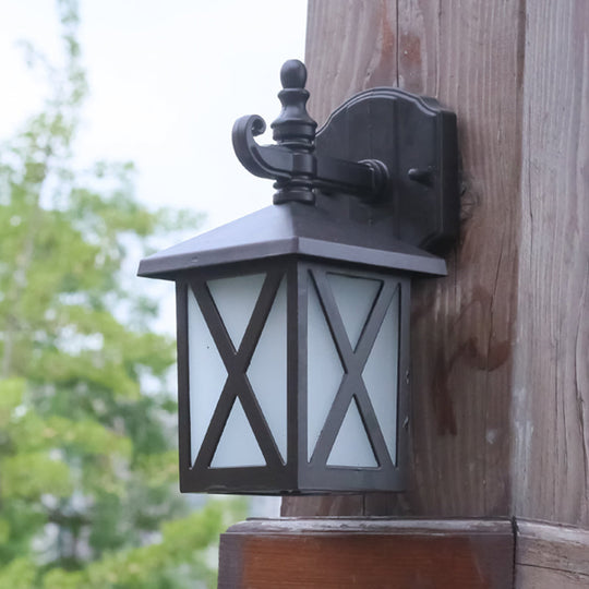 Traditional Outdoor Frosted Glass Wall Sconce in Dark Coffee Finish
