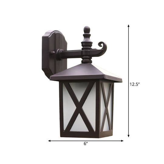 Traditional Outdoor Frosted Glass Wall Sconce in Dark Coffee Finish