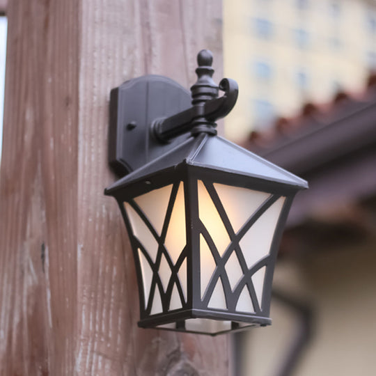 Traditional Outdoor Frosted Glass Wall Sconce in Dark Coffee Finish