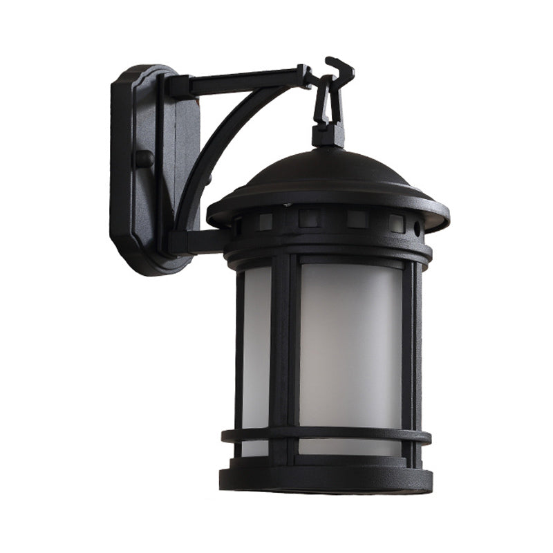 Country Style Black/Coffee Wall Lamp with Glass Cylinder for Courtyard - 1 Bulb Mounted Lighting