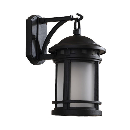 Country Style Black/Coffee Wall Lamp with Glass Cylinder for Courtyard - 1 Bulb Mounted Lighting