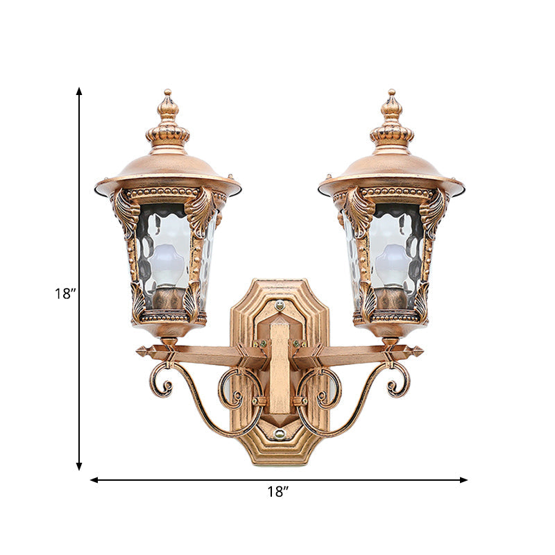 Bronze Lantern Wall Light - Clear Glass, Cottage Style, 2 Heads, Courtyard Hanging
