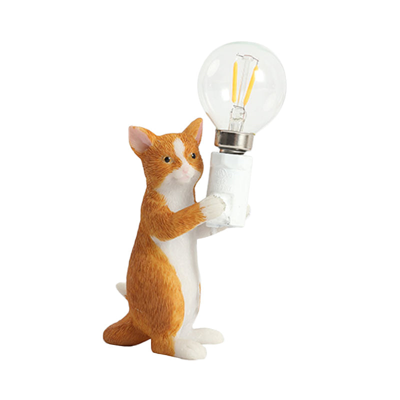 Tabby Cat Table Lamp for Kids - Iron Nightstand Light with Bare Bulb Design, Black/Yellow/Blue