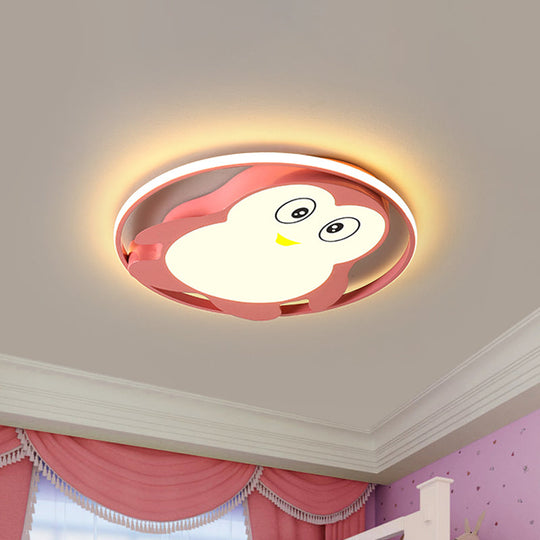 Penguin LED Acrylic Flushmount Ceiling Fixture for Kids' Bedroom - Pink/Blue Finish