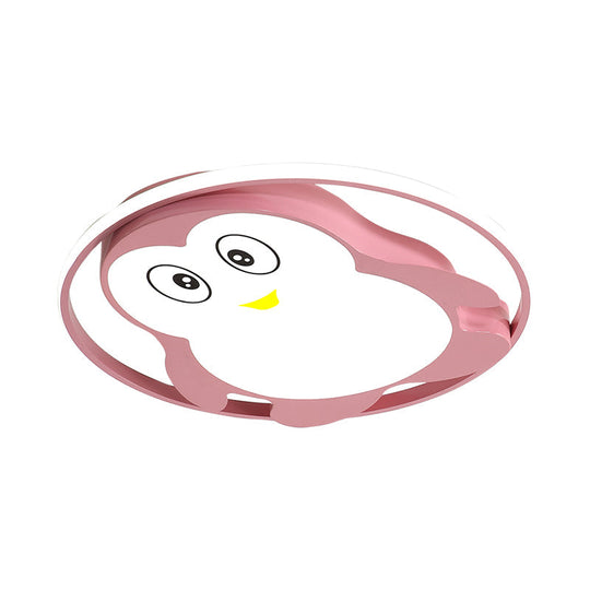 Penguin LED Acrylic Flushmount Ceiling Fixture for Kids' Bedroom - Pink/Blue Finish