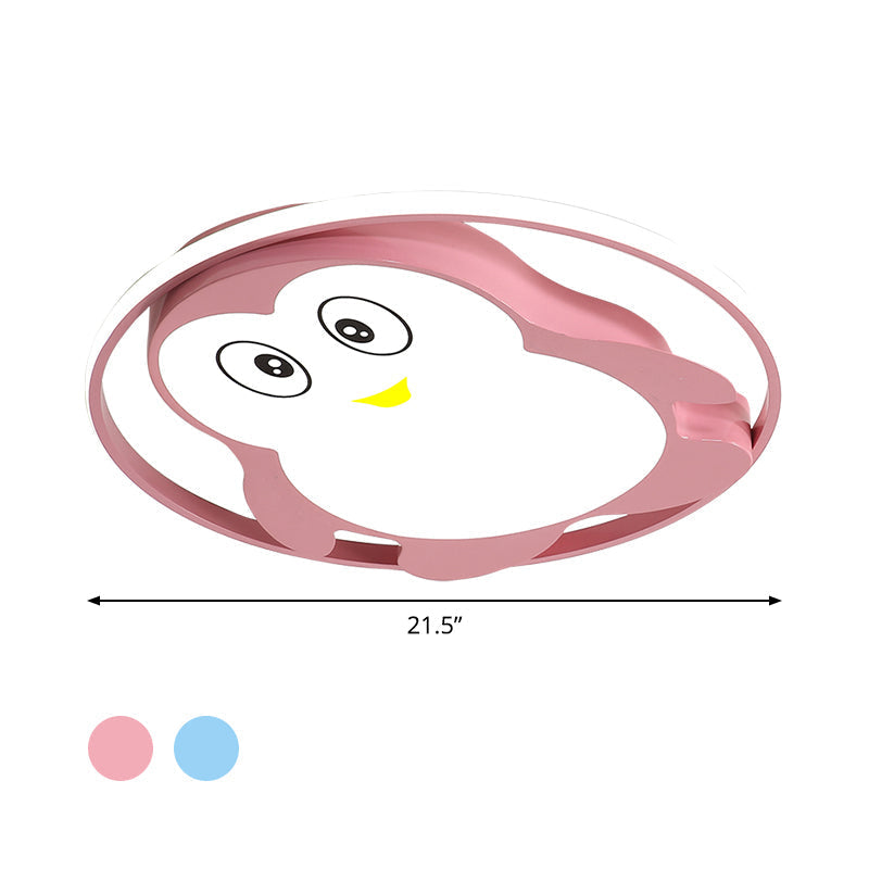 Penguin LED Acrylic Flushmount Ceiling Fixture for Kids' Bedroom - Pink/Blue Finish