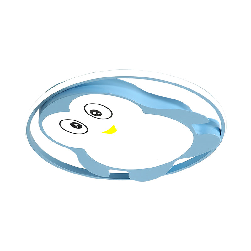 Penguin LED Acrylic Flushmount Ceiling Fixture for Kids' Bedroom - Pink/Blue Finish