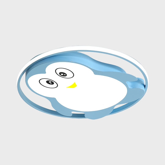 Penguin LED Acrylic Flushmount Ceiling Fixture for Kids' Bedroom - Pink/Blue Finish