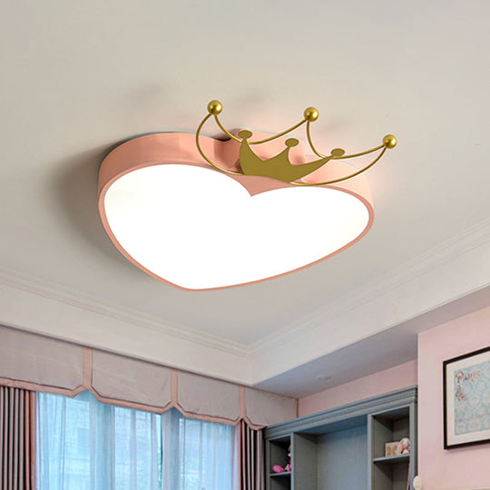 Kids' Pink/White Apple Ceiling Mount Light with Crown Ornament - LED Acrylic Flush-Mount Fixture