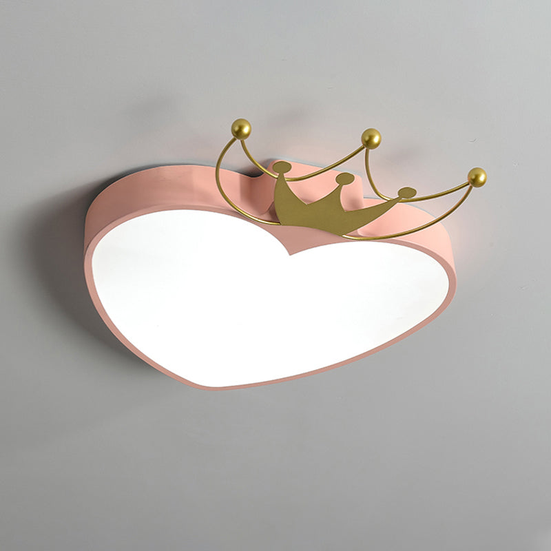 Kids' Pink/White Apple Ceiling Mount Light with Crown Ornament - LED Acrylic Flush-Mount Fixture