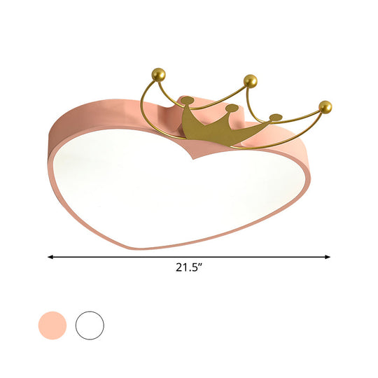 Kids' Pink/White Apple Ceiling Mount Light with Crown Ornament - LED Acrylic Flush-Mount Fixture