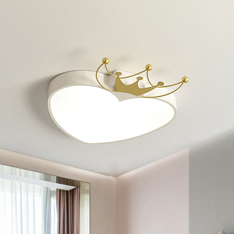 Kids' Pink/White Apple Ceiling Mount Light with Crown Ornament - LED Acrylic Flush-Mount Fixture