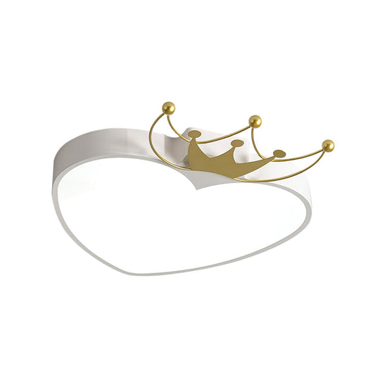 Kids' Pink/White Apple Ceiling Mount Light with Crown Ornament - LED Acrylic Flush-Mount Fixture