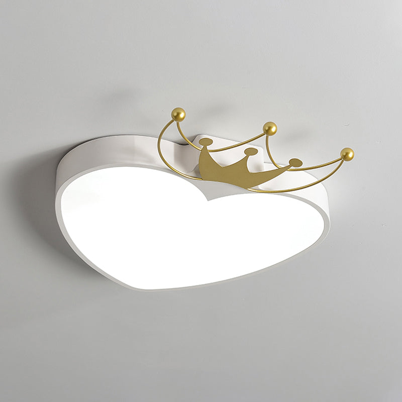 Kids' Pink/White Apple Ceiling Mount Light with Crown Ornament - LED Acrylic Flush-Mount Fixture