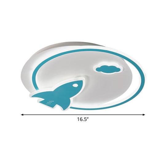 Blue Acrylic Thin Flush Light LED Ceiling Fixture - Kids Spaceship Design