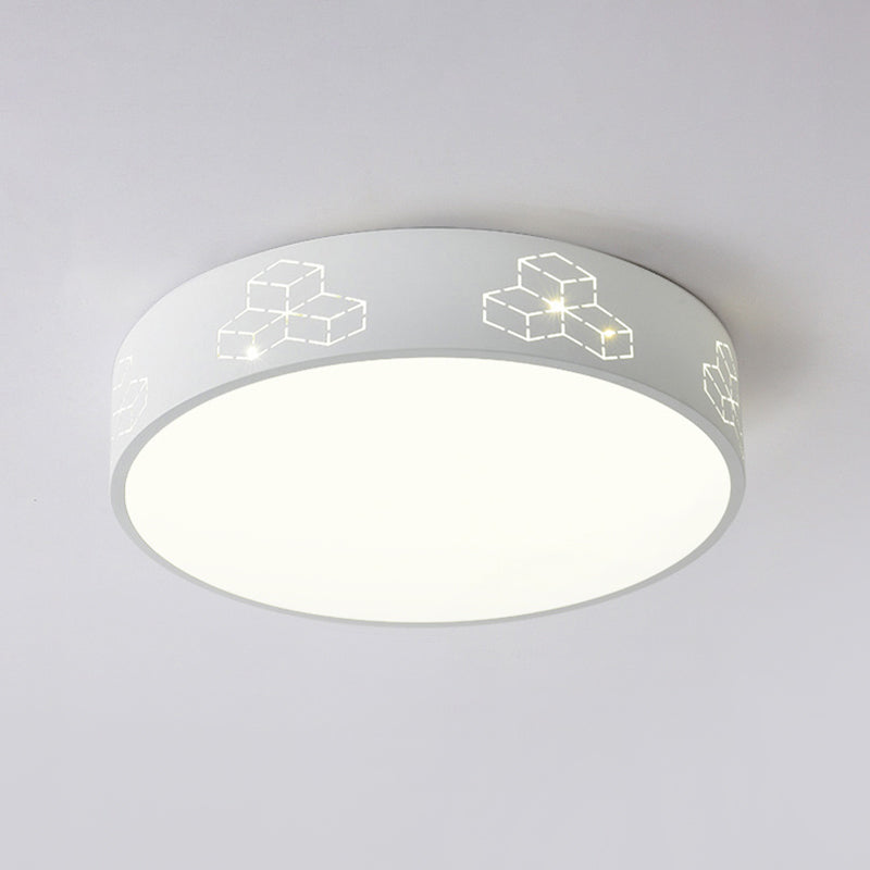 LED Bedroom Flush Mount Ceiling Fixture - Kids Pink/White/Blue Light with Fun Cutouts in Moon, Star, Cube, and Elephant Patterns