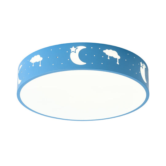 LED Bedroom Flush Mount Ceiling Fixture - Kids Pink/White/Blue Light with Fun Cutouts in Moon, Star, Cube, and Elephant Patterns