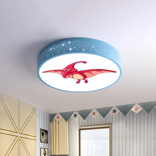 Iron LED Flush Mount Ceiling Light with Dinosaur Pattern in Red/Blue/Green
