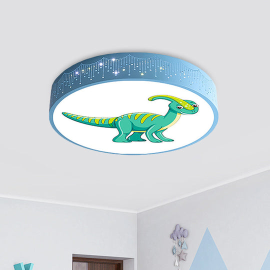 Iron LED Flush Mount Ceiling Light with Dinosaur Pattern in Red/Blue/Green