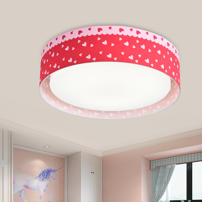 Red Kids Loving Heart Drum Flushmount Acrylic LED Ceiling Light for Children's Bedroom