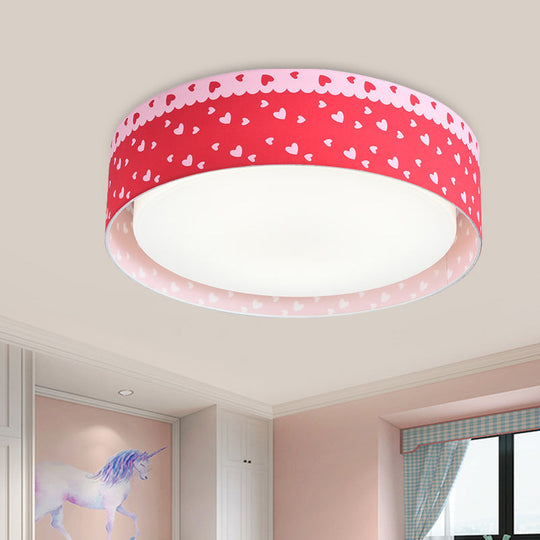 Red Kids Loving Heart Drum Flushmount Acrylic LED Ceiling Light for Children's Bedroom