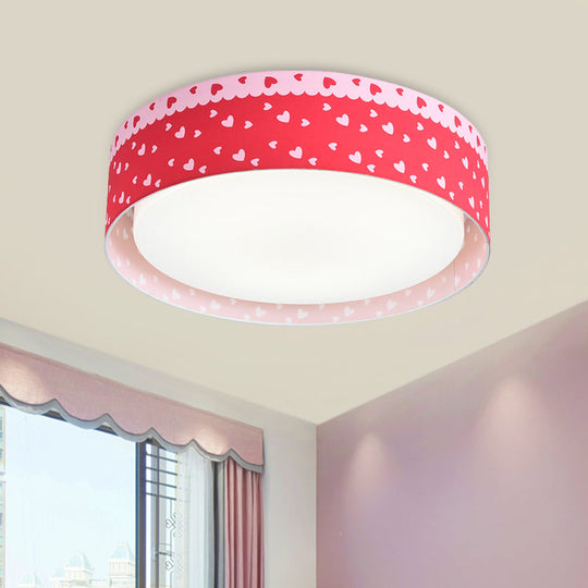 Red Kids Loving Heart Drum Flushmount Acrylic LED Ceiling Light for Children's Bedroom