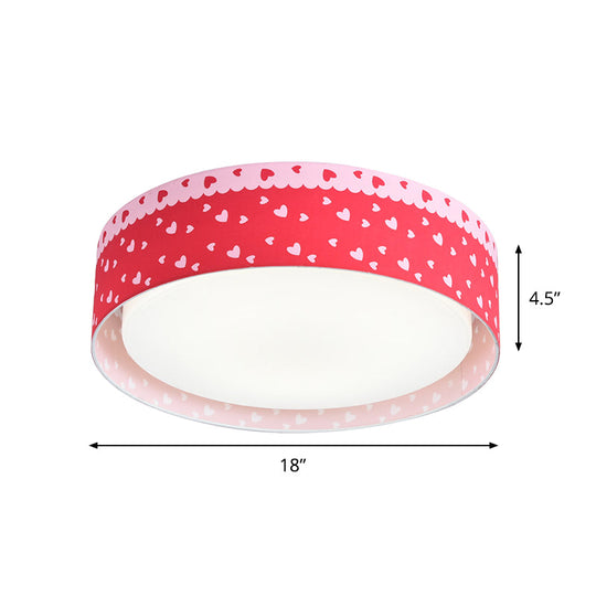 Red Kids Loving Heart Drum Flushmount Acrylic LED Ceiling Light for Children's Bedroom
