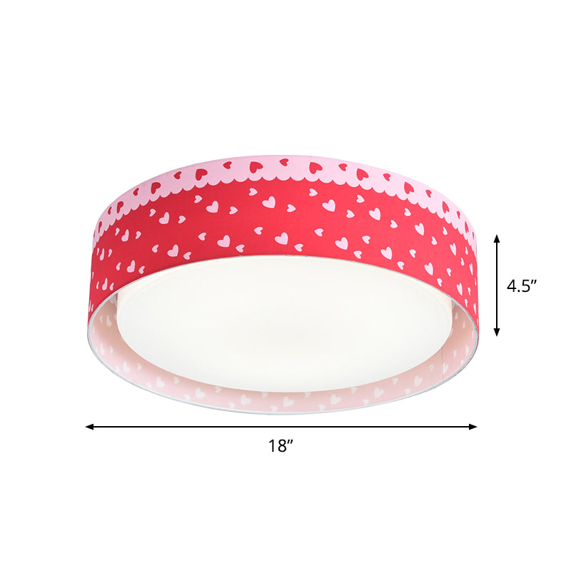 Red Kids Loving Heart Drum Flushmount Acrylic LED Ceiling Light for Children's Bedroom