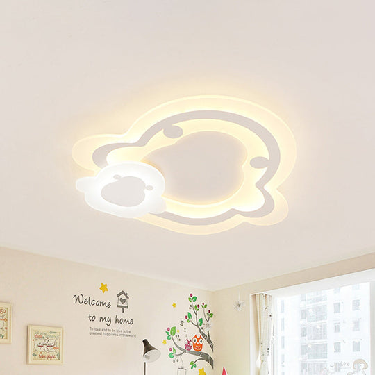 Kids Ultrathin White Penguin LED Ceiling Lamp with Warm Inner White and Outer Warm Light