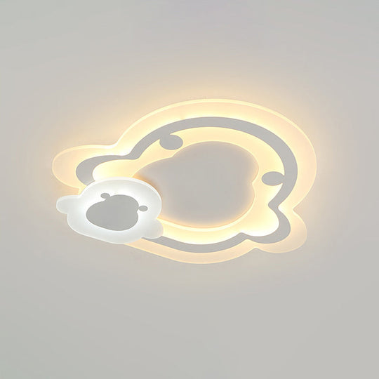 Kids Ultrathin White Penguin LED Ceiling Lamp with Warm Inner White and Outer Warm Light