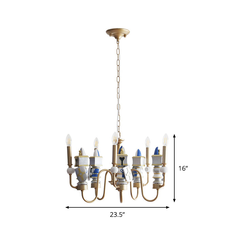 Vintage Metal Curved Arm Pendant Chandelier with 5 Bulbs - Gold Finish Ceiling Suspension Light