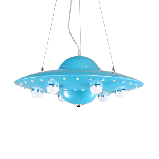 Nordic Flying Saucer LED Chandelier for Child's Bedroom - Metallic Pendant Lamp in Grey/Pink/Blue