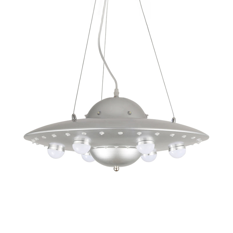 Nordic Flying Saucer LED Chandelier for Child's Bedroom - Metallic Pendant Lamp in Grey/Pink/Blue