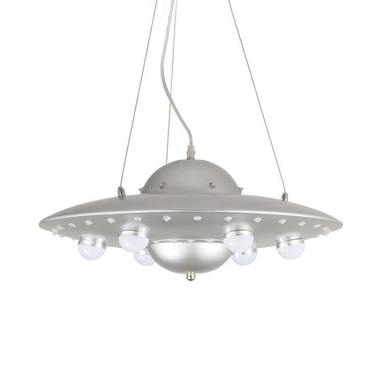Nordic Flying Saucer LED Chandelier for Child's Bedroom - Metallic Pendant Lamp in Grey/Pink/Blue